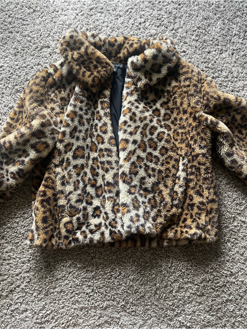 Kendall & Kylie Leopard Print Faux Fur Jacket - Brown/Tan/Black